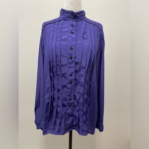 Vintage Peters & Ashley Purple Pleated Button Down Collared Blouse - Vintage 12